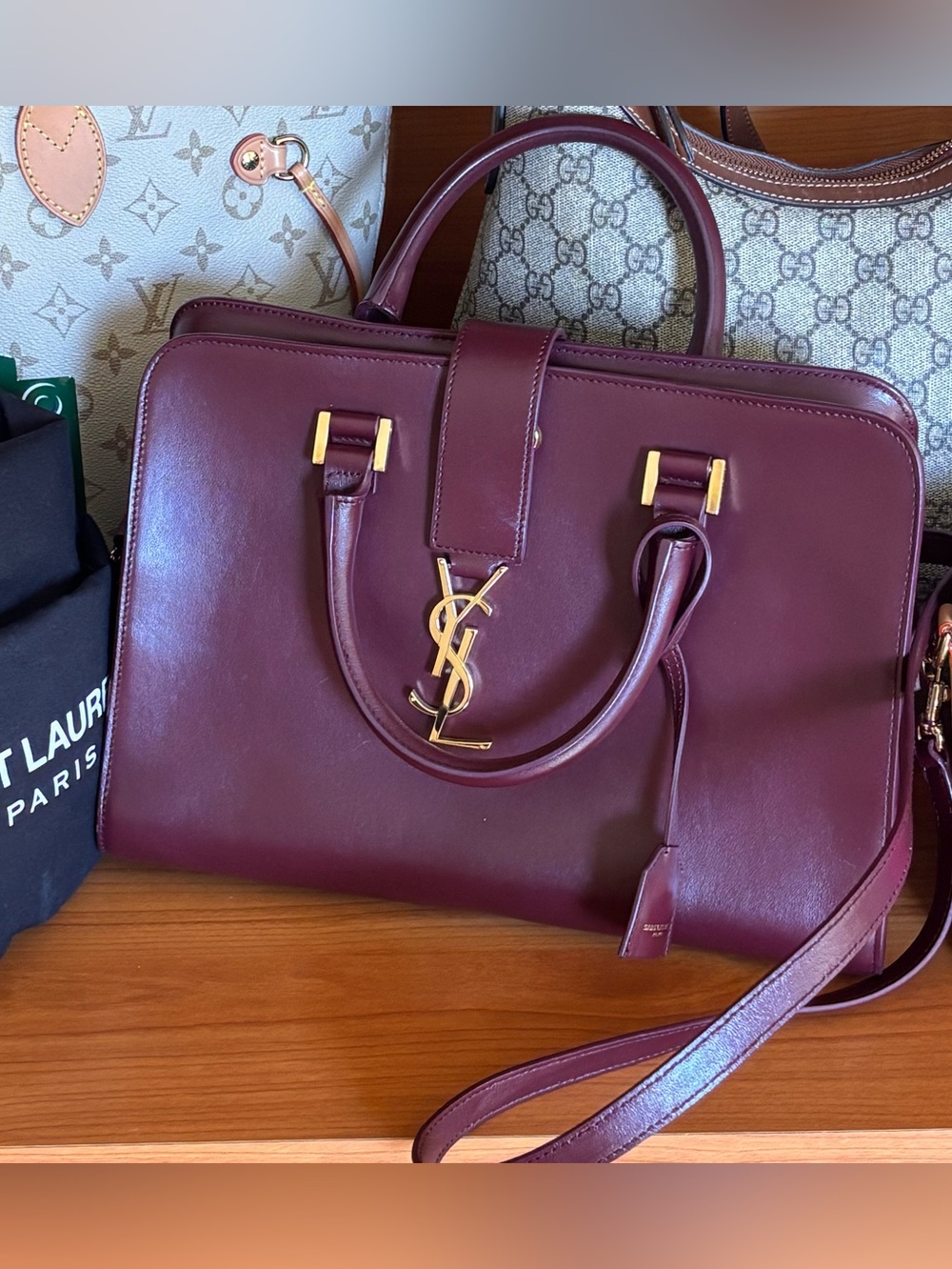 YSL Burgundy Cabas Tote